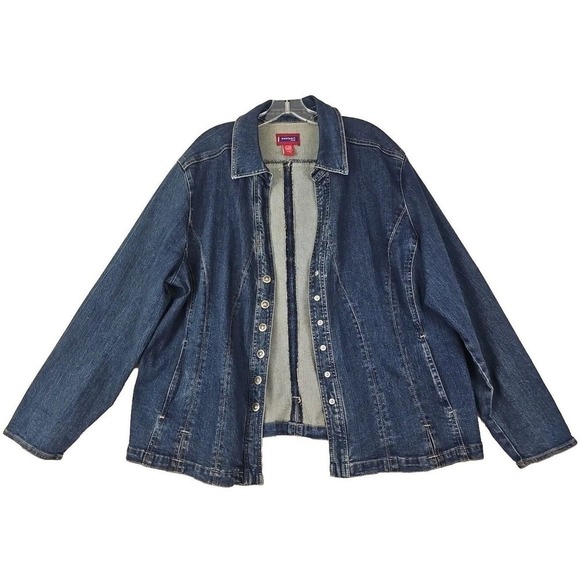 Westport ~Woman Size 18/20~ Blue Denim Jean Trucker Jacket Metal Button Up. - Picture 11 of 12